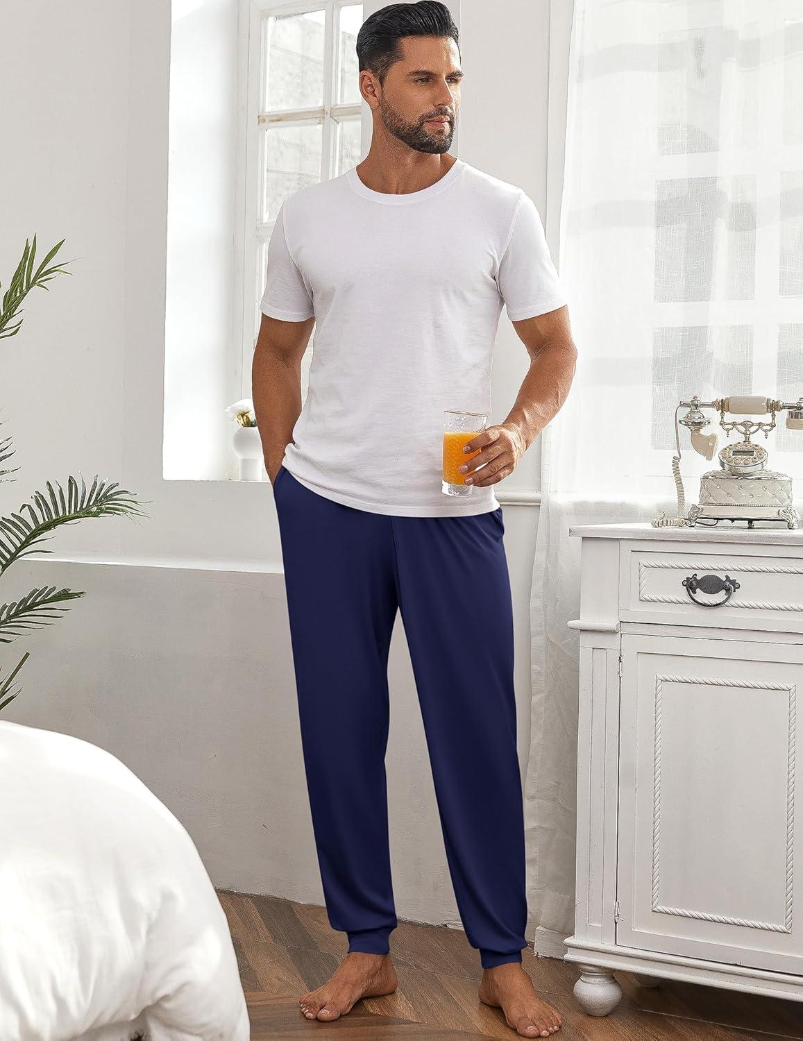 imageEkouaer Mens Pajama Pants Lightweight Loungewear Comfy Jogger Sleep Pant Long Pj Bottoms with Drawstring amp PocketsNavy Blue