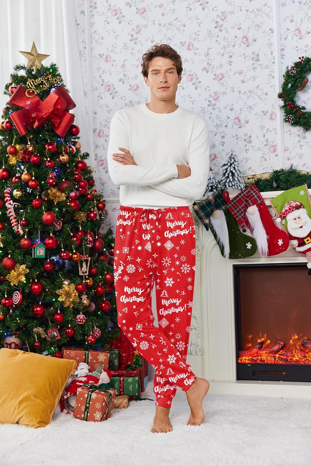 imageEkouaer Mens Pajama Pants Lightweight Loungewear Comfy Jogger Sleep Pant Long Pj Bottoms with Drawstring amp PocketsXmas Print