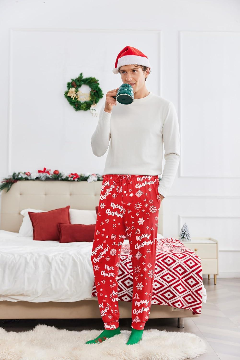 imageEkouaer Mens Pajama Pants Lightweight Loungewear Comfy Jogger Sleep Pant Long Pj Bottoms with Drawstring amp PocketsXmas Print