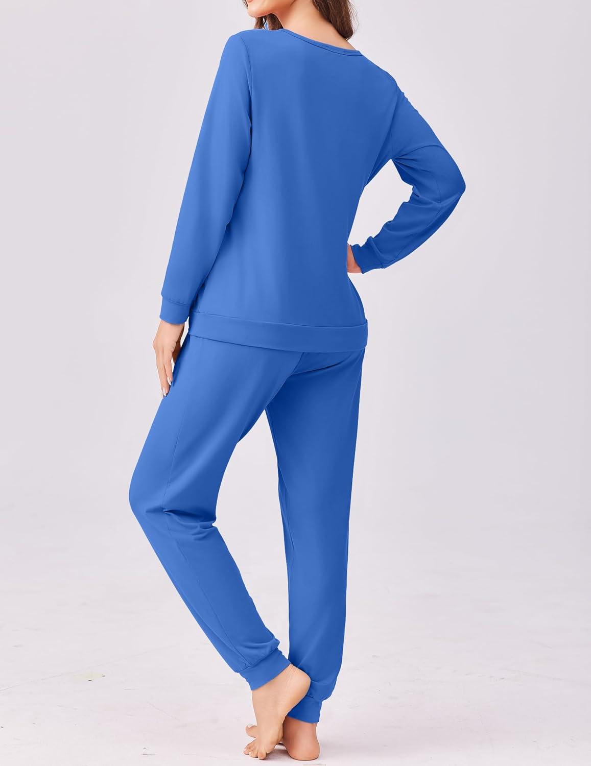 imageEkouaer Pajama Sets for Women 2 Piece Plaid Pjs Long Sleeve Lounge Sets Comfy Gingham Nightwear with PocketsBlue