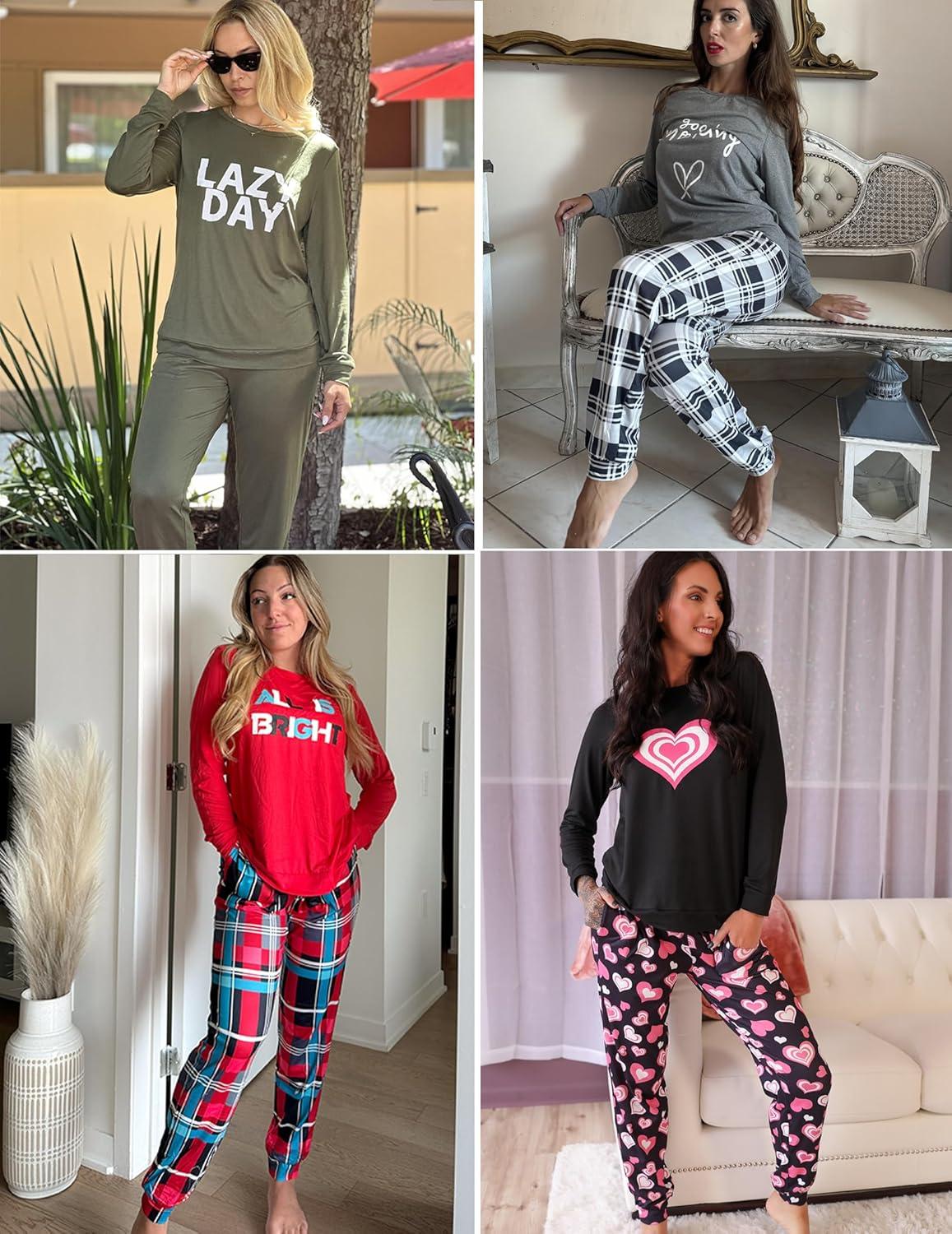 imageEkouaer Pajama Sets for Women 2 Piece Plaid Pjs Long Sleeve Lounge Sets Comfy Gingham Nightwear with PocketsBlue