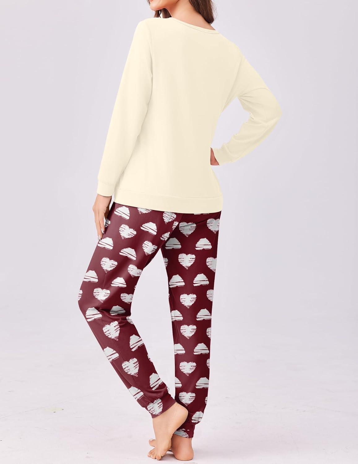 imageEkouaer Pajama Sets for Women 2 Piece Plaid Pjs Long Sleeve Lounge Sets Comfy Gingham Nightwear with PocketsRed Heart