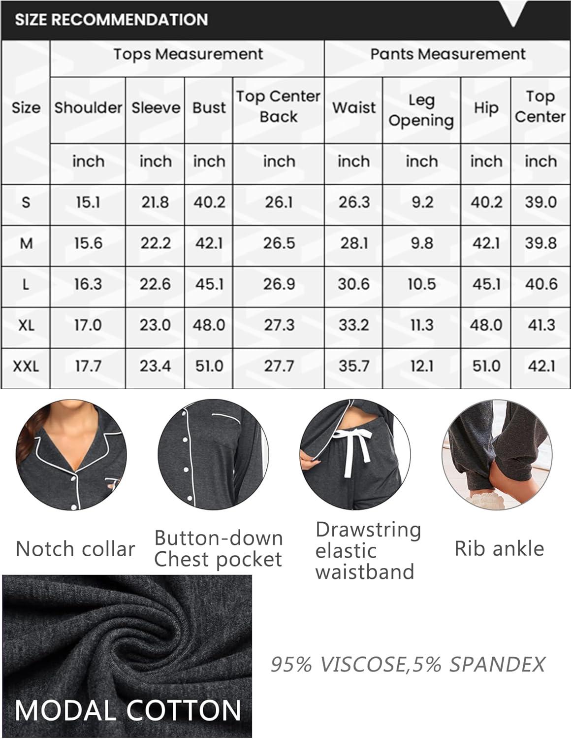 imageEkouaer Pajamas Set Long Sleeve Sleepwear Womens Button Down Nightwear Soft Pj Loungewear with PocketsBlue
