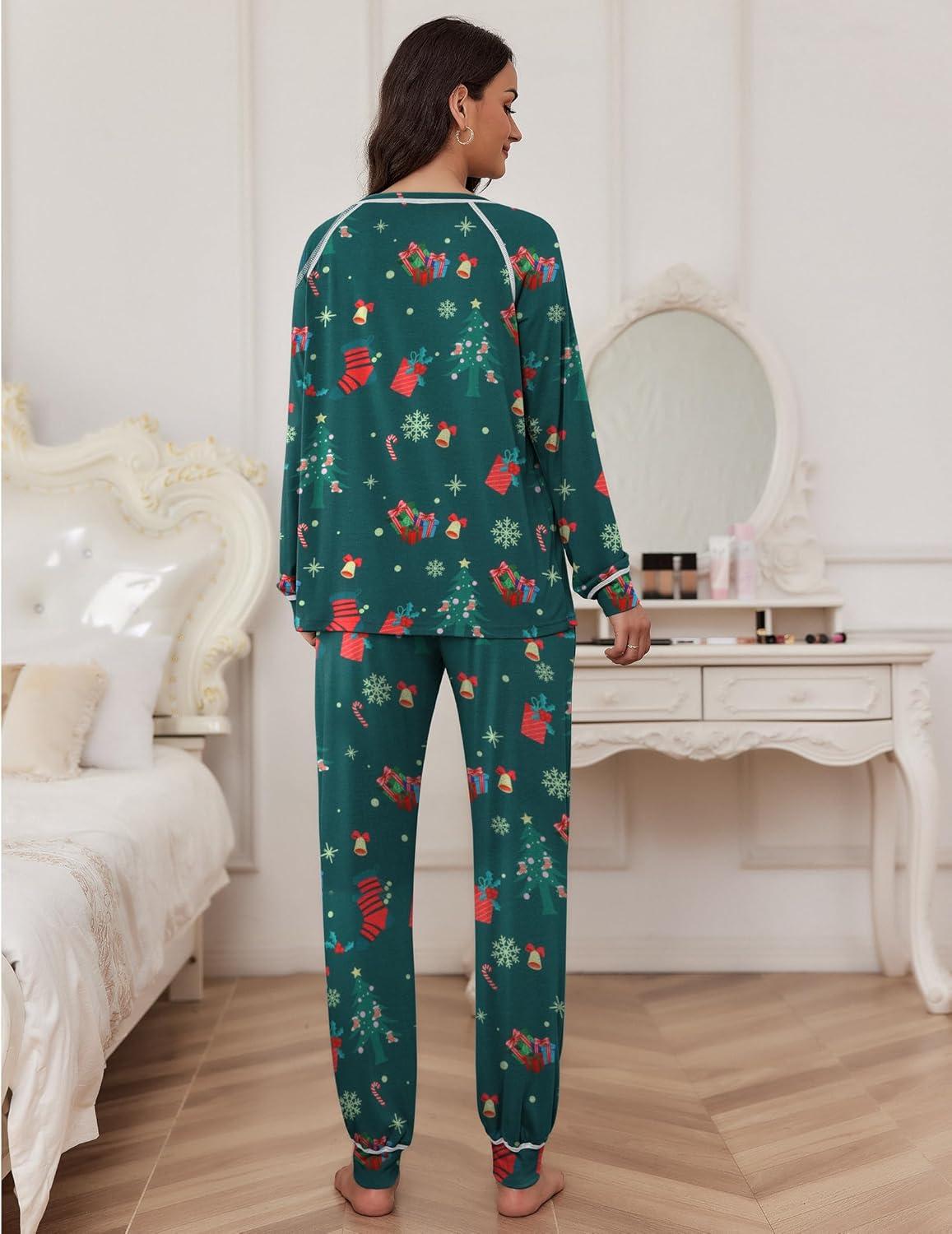 imageEkouaer Pajamas Set for Women Soft Comfy Pjs Sets Long Sleeve Sleepwear Loungewear SXXLChristmas Green