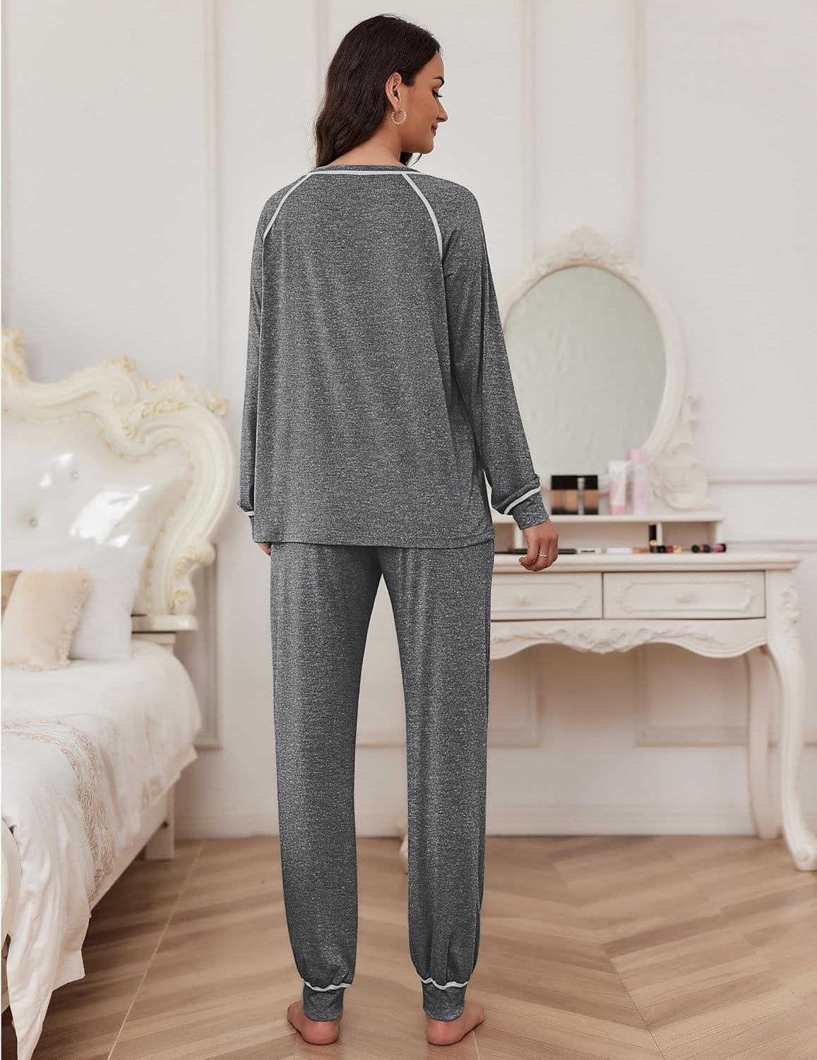 imageEkouaer Pajamas Set for Women Soft Comfy Pjs Sets Long Sleeve Sleepwear Loungewear SXXLDark Gray