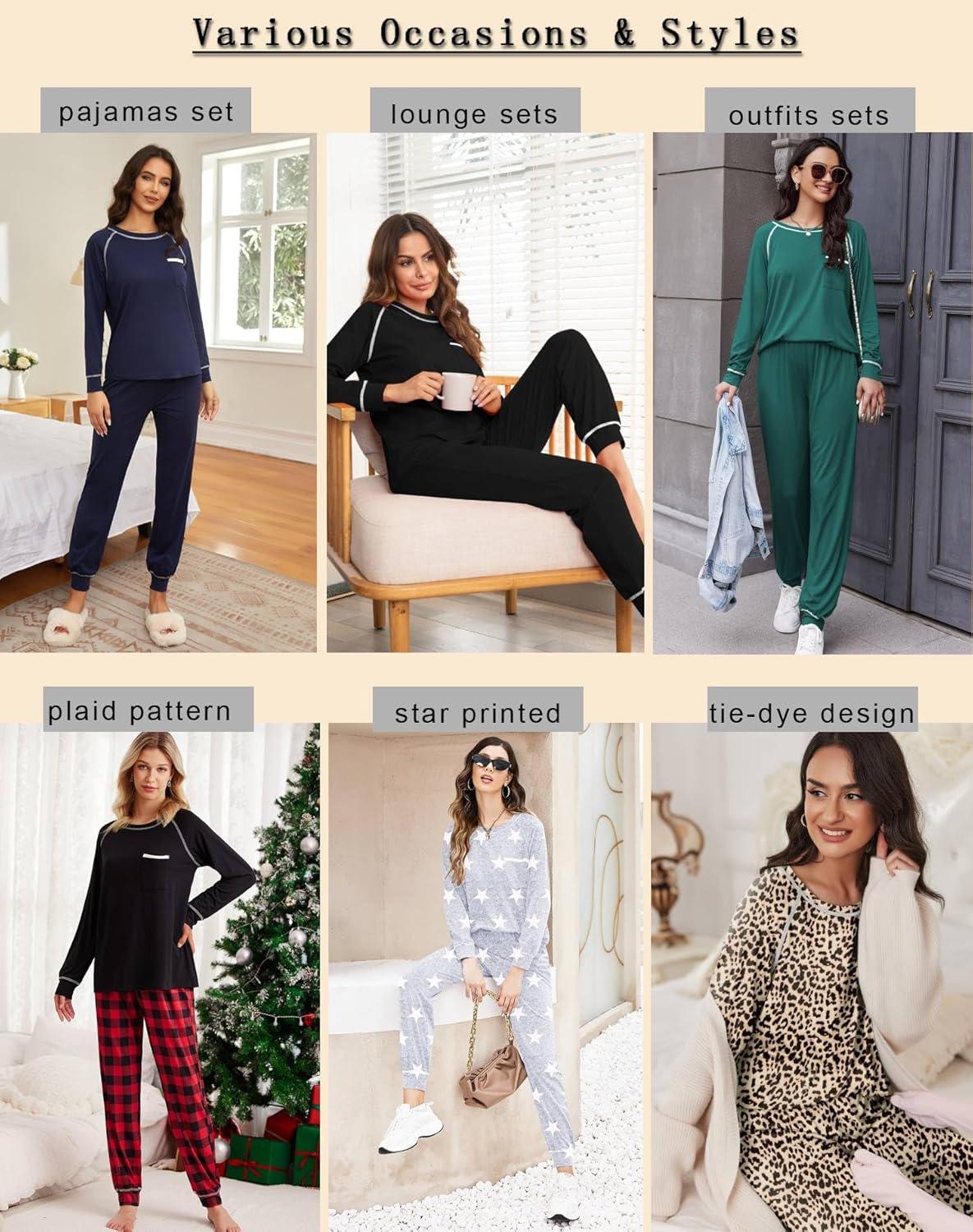 imageEkouaer Pajamas Set for Women Soft Comfy Pjs Sets Long Sleeve Sleepwear Loungewear SXXLPurple
