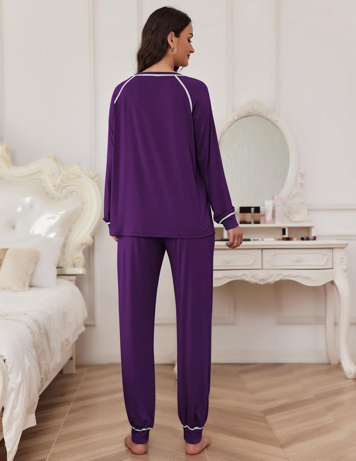 imageEkouaer Pajamas Set for Women Soft Comfy Pjs Sets Long Sleeve Sleepwear Loungewear SXXLPurple