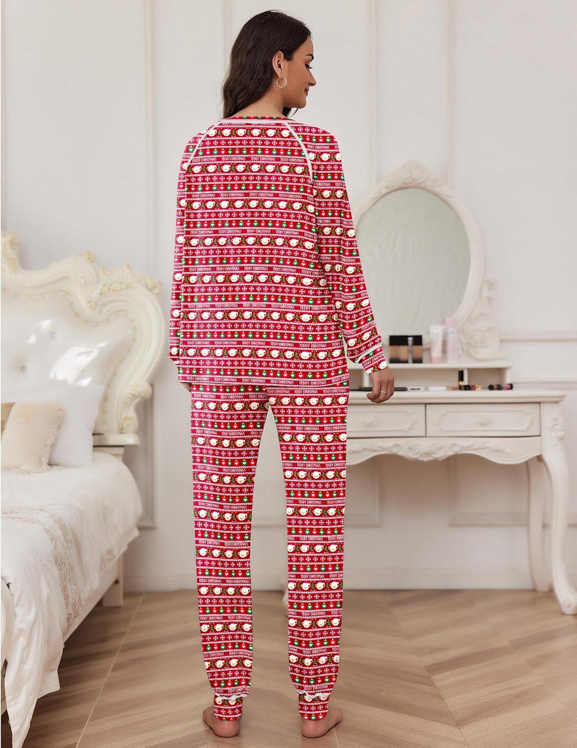 imageEkouaer Pajamas Set for Women Soft Comfy Pjs Sets Long Sleeve Sleepwear Loungewear SXXLRed Teddy