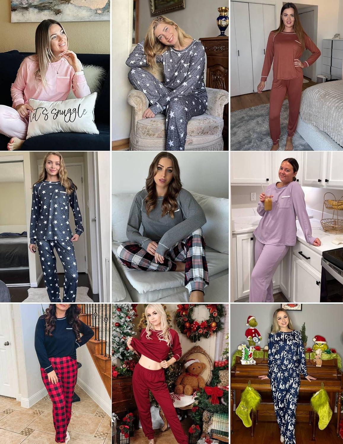 imageEkouaer Pajamas Set for Women Soft Comfy Pjs Sets Long Sleeve Sleepwear Loungewear SXXLRose Red