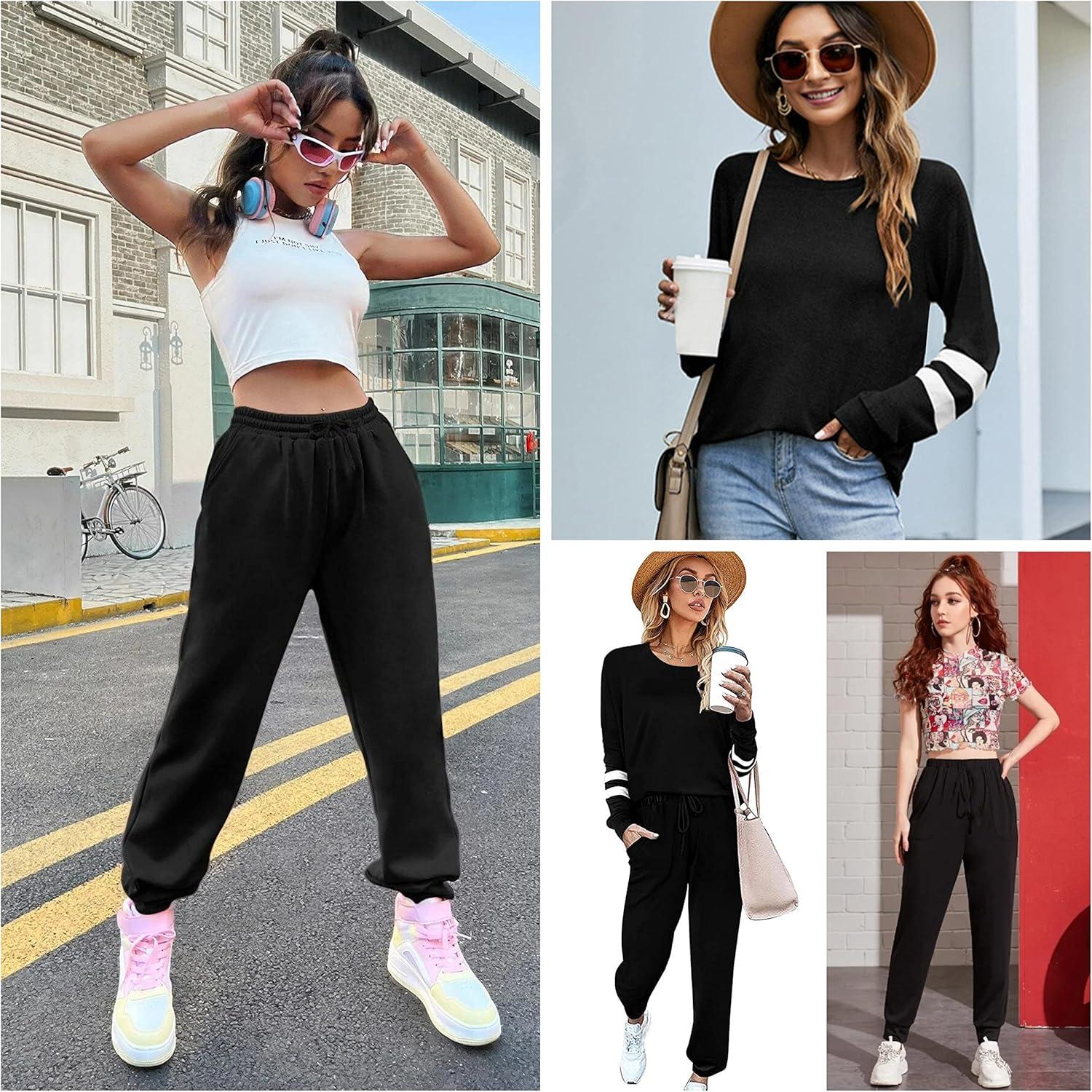imageEkouaer Sweatsuits Womens Loungewear Set Tracksuit Long Sleeve Pajamas Set with Pockets 2 Piece Outfits Lounge SetsBlack