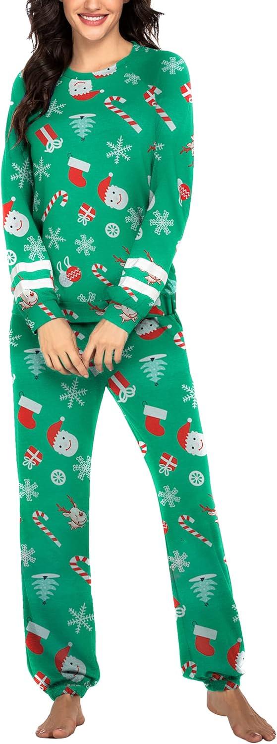 imageEkouaer Sweatsuits Womens Loungewear Set Tracksuit Long Sleeve Pajamas Set with Pockets 2 Piece Outfits Lounge SetsChristmas Green