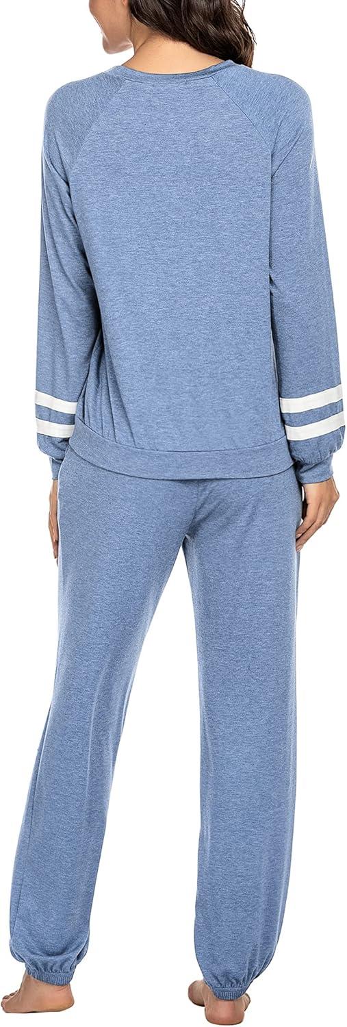 imageEkouaer Sweatsuits Womens Loungewear Set Tracksuit Long Sleeve Pajamas Set with Pockets 2 Piece Outfits Lounge SetsClear Blue