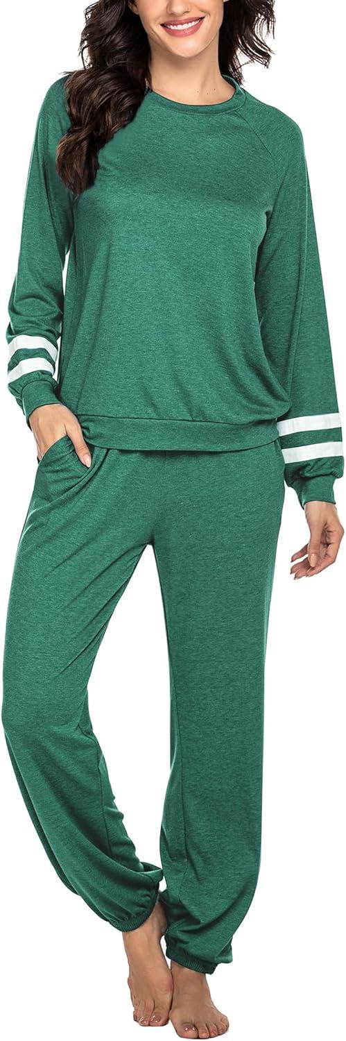 imageEkouaer Sweatsuits Womens Loungewear Set Tracksuit Long Sleeve Pajamas Set with Pockets 2 Piece Outfits Lounge SetsDark Green
