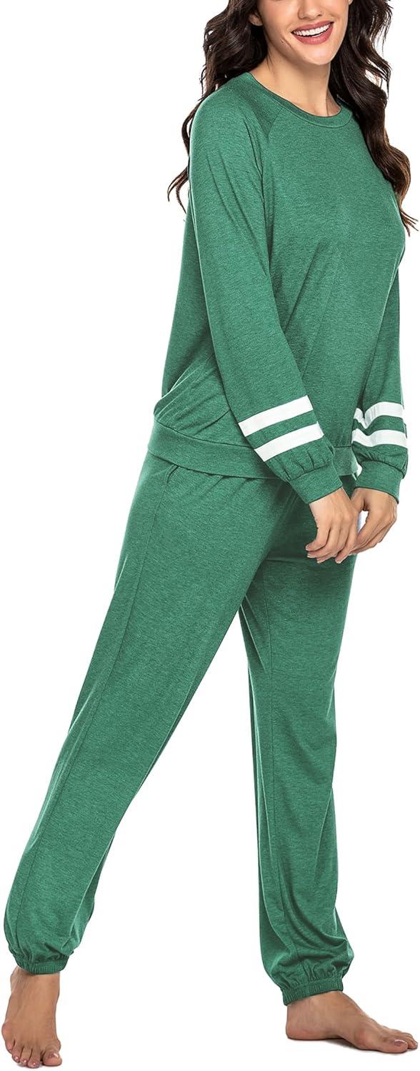 imageEkouaer Sweatsuits Womens Loungewear Set Tracksuit Long Sleeve Pajamas Set with Pockets 2 Piece Outfits Lounge SetsDark Green