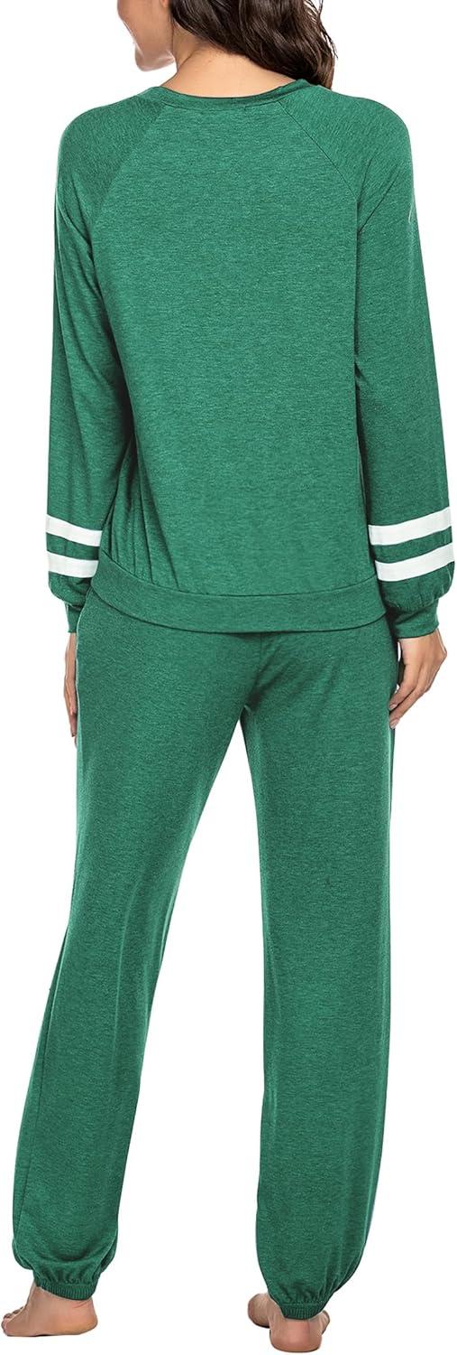 imageEkouaer Sweatsuits Womens Loungewear Set Tracksuit Long Sleeve Pajamas Set with Pockets 2 Piece Outfits Lounge SetsDark Green