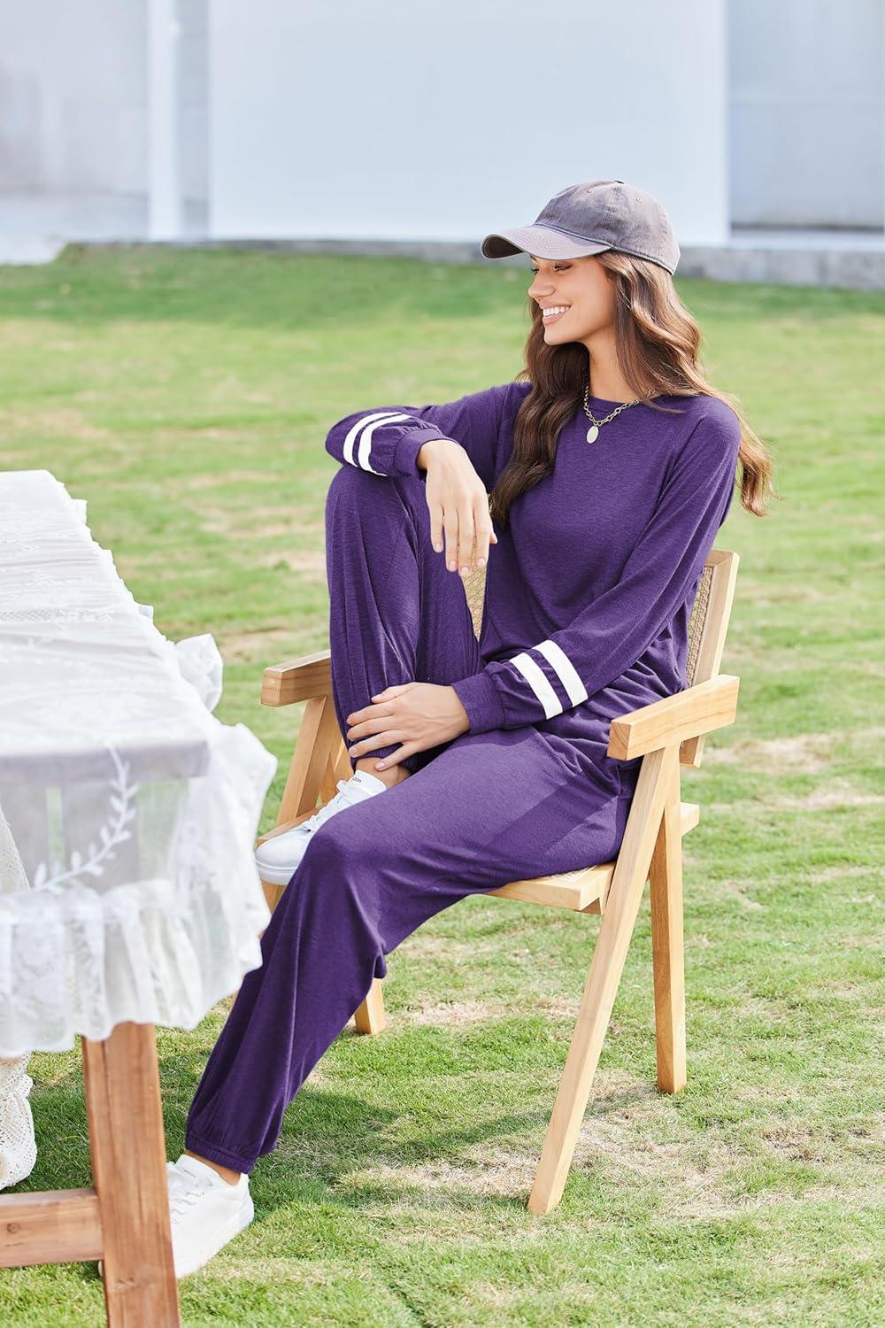 imageEkouaer Sweatsuits Womens Loungewear Set Tracksuit Long Sleeve Pajamas Set with Pockets 2 Piece Outfits Lounge SetsDeep Purple