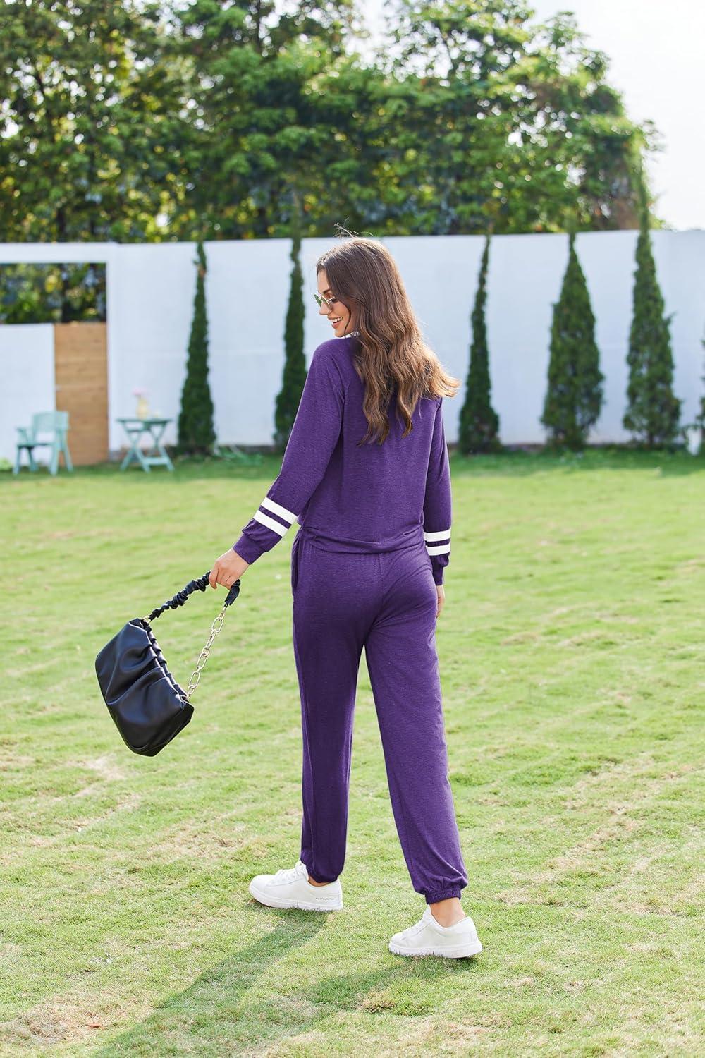 imageEkouaer Sweatsuits Womens Loungewear Set Tracksuit Long Sleeve Pajamas Set with Pockets 2 Piece Outfits Lounge SetsDeep Purple