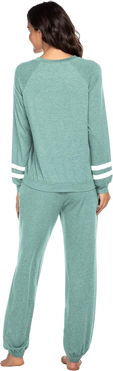 imageEkouaer Sweatsuits Womens Loungewear Set Tracksuit Long Sleeve Pajamas Set with Pockets 2 Piece Outfits Lounge SetsIce Green