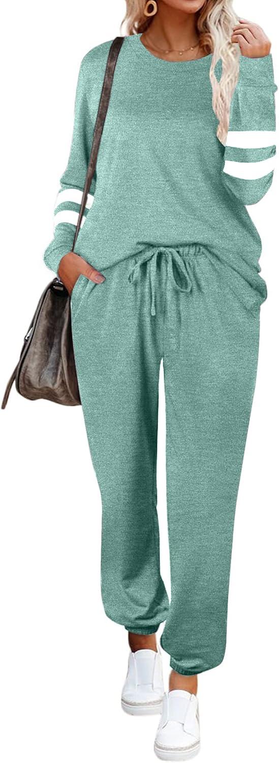 imageEkouaer Sweatsuits Womens Loungewear Set Tracksuit Long Sleeve Pajamas Set with Pockets 2 Piece Outfits Lounge SetsIce Green