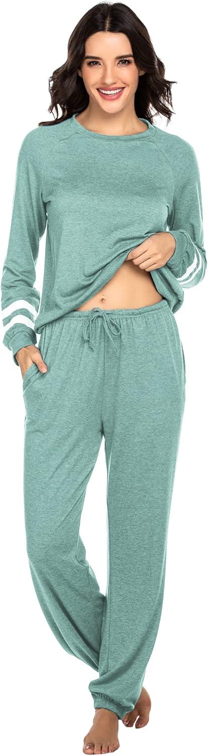 imageEkouaer Sweatsuits Womens Loungewear Set Tracksuit Long Sleeve Pajamas Set with Pockets 2 Piece Outfits Lounge SetsIce Green