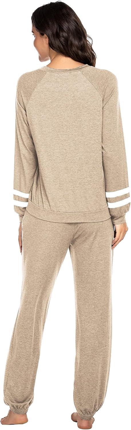 imageEkouaer Sweatsuits Womens Loungewear Set Tracksuit Long Sleeve Pajamas Set with Pockets 2 Piece Outfits Lounge SetsKhaki2