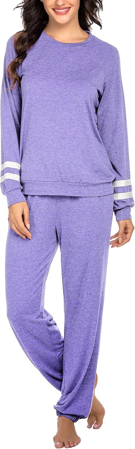imageEkouaer Sweatsuits Womens Loungewear Set Tracksuit Long Sleeve Pajamas Set with Pockets 2 Piece Outfits Lounge SetsLight Purple
