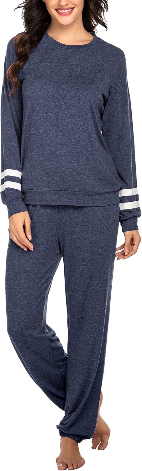 imageEkouaer Sweatsuits Womens Loungewear Set Tracksuit Long Sleeve Pajamas Set with Pockets 2 Piece Outfits Lounge SetsNavy Blue