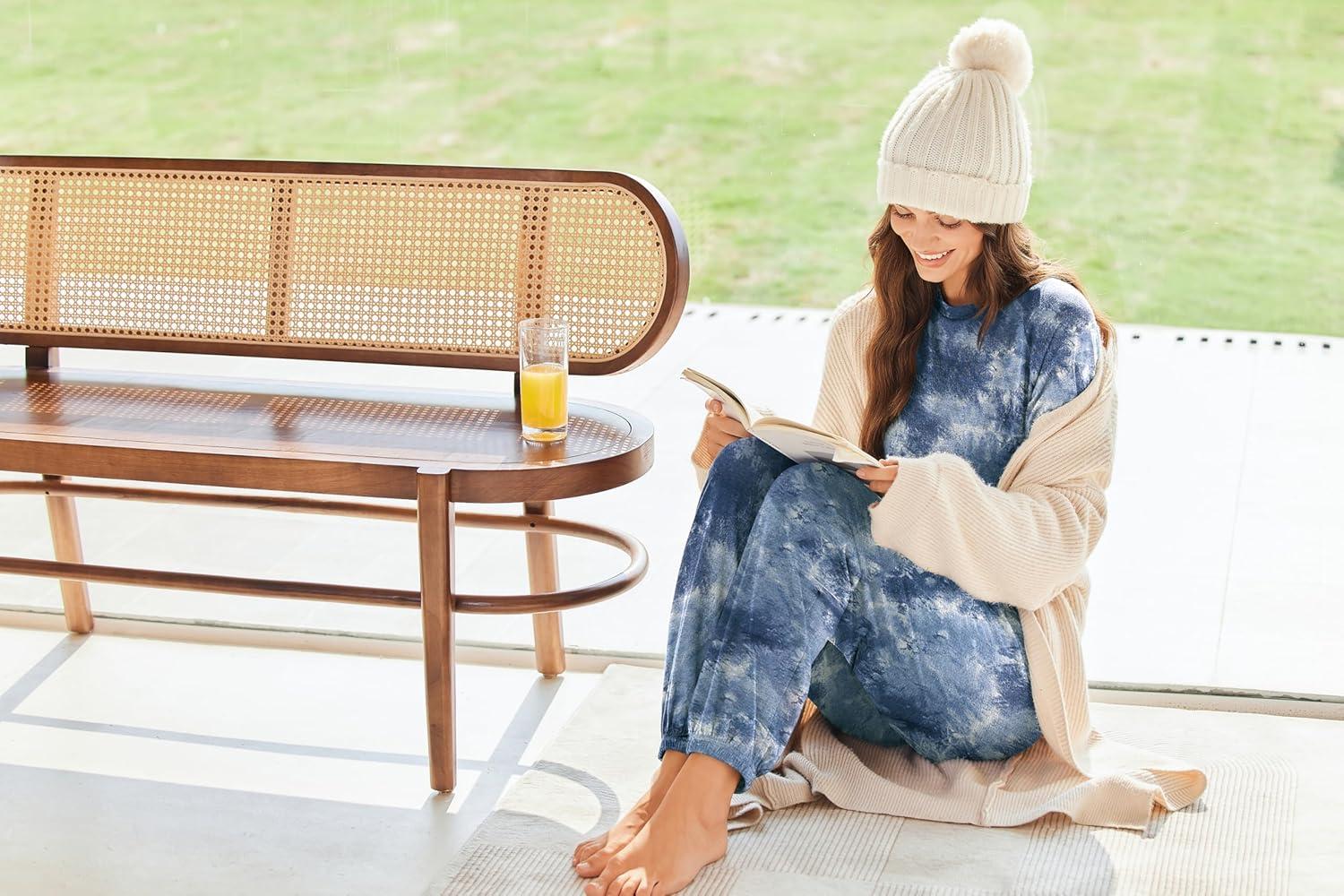 imageEkouaer Sweatsuits Womens Loungewear Set Tracksuit Long Sleeve Pajamas Set with Pockets 2 Piece Outfits Lounge SetsTie Dye Navy Blue