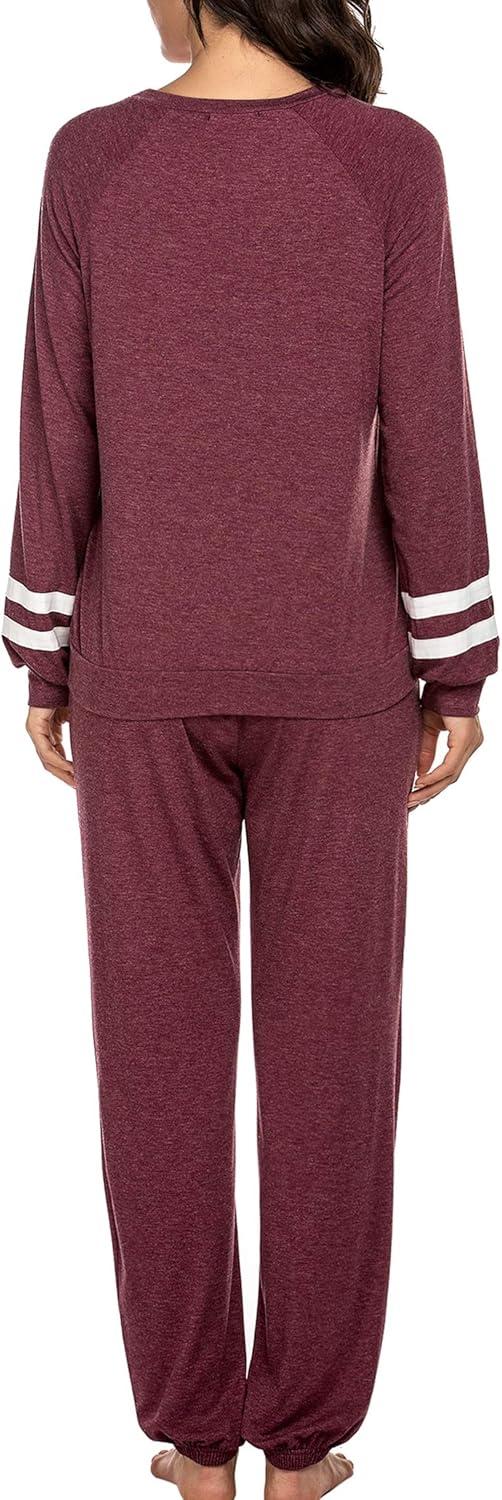 imageEkouaer Sweatsuits Womens Loungewear Set Tracksuit Long Sleeve Pajamas Set with Pockets 2 Piece Outfits Lounge SetsWine Red