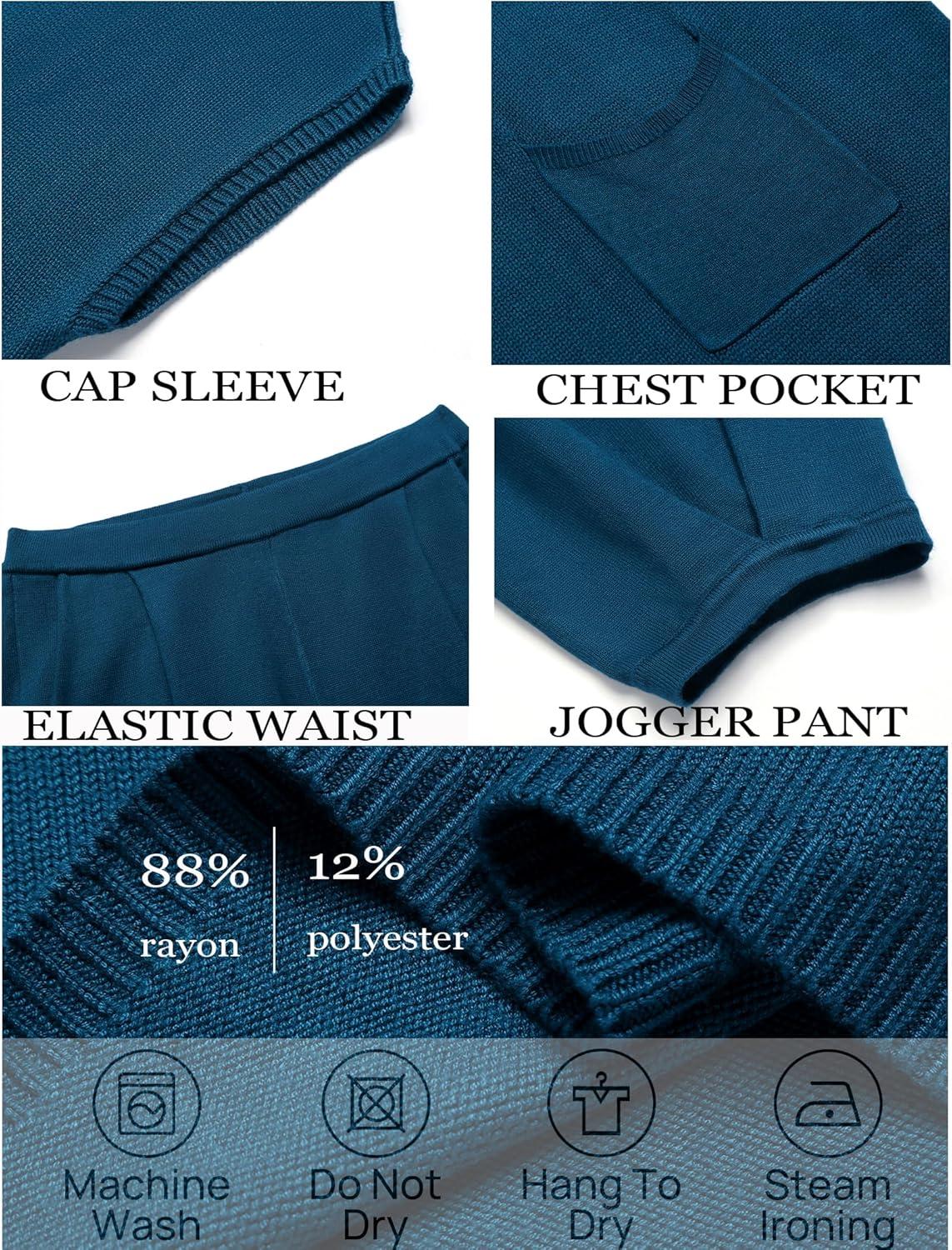 imageEkouaer Two Piece Outfits Lounge Sets for Women Sweater Sets Knit Short Sleeve Tops Jogger Pants Matching TracksuitGreen