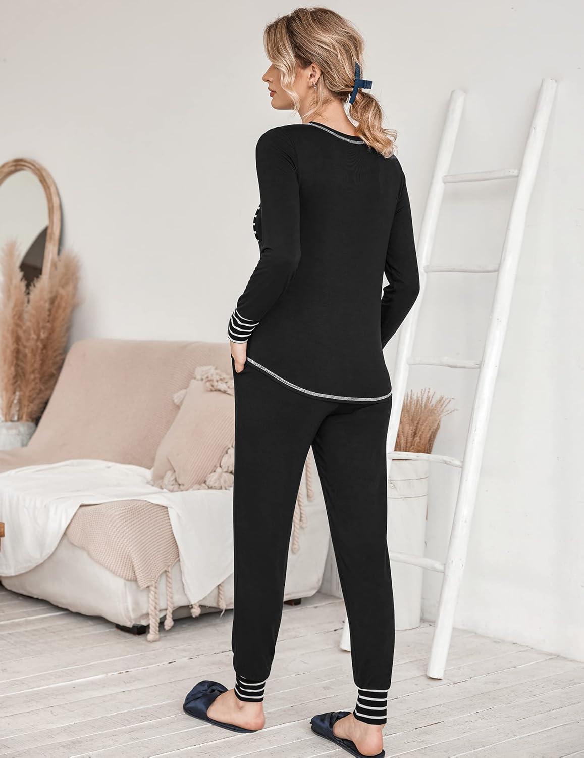 imageEkouaer Valentines Pajamas Womens Long Sleeve Pj Set Soft 2 Piece Loungewear Sleepwear with Jogger Pants XS3XLBlack