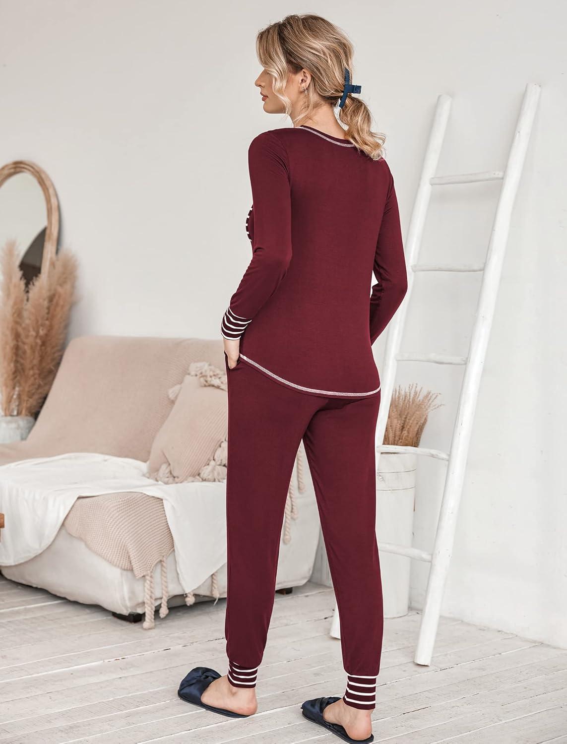imageEkouaer Valentines Pajamas Womens Long Sleeve Pj Set Soft 2 Piece Loungewear Sleepwear with Jogger Pants XS3XLCherry Red