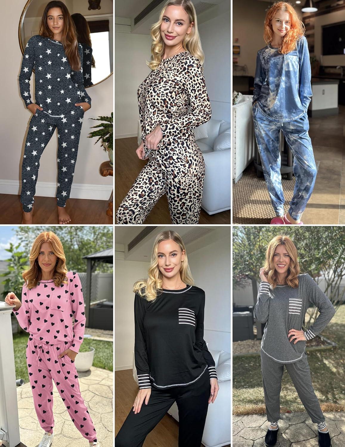 imageEkouaer Valentines Pajamas Womens Long Sleeve Pj Set Soft 2 Piece Loungewear Sleepwear with Jogger Pants XS3XLCherry Red