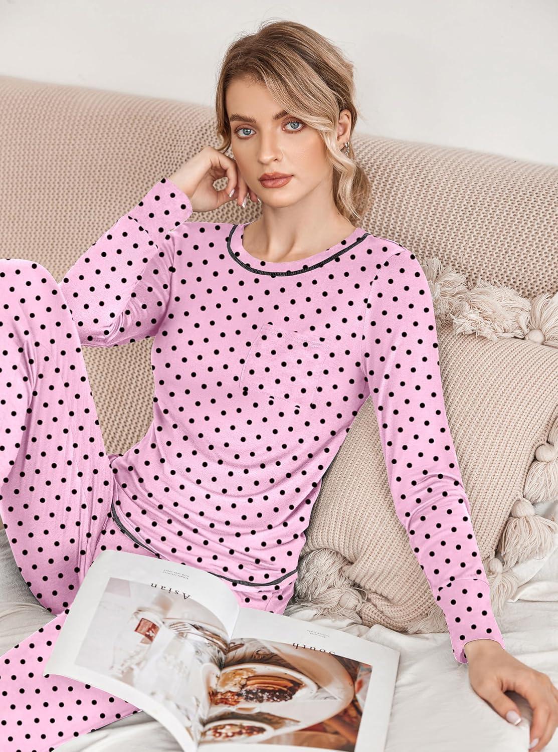 imageEkouaer Valentines Pajamas Womens Long Sleeve Pj Set Soft 2 Piece Loungewear Sleepwear with Jogger Pants XS3XLPink Small Point