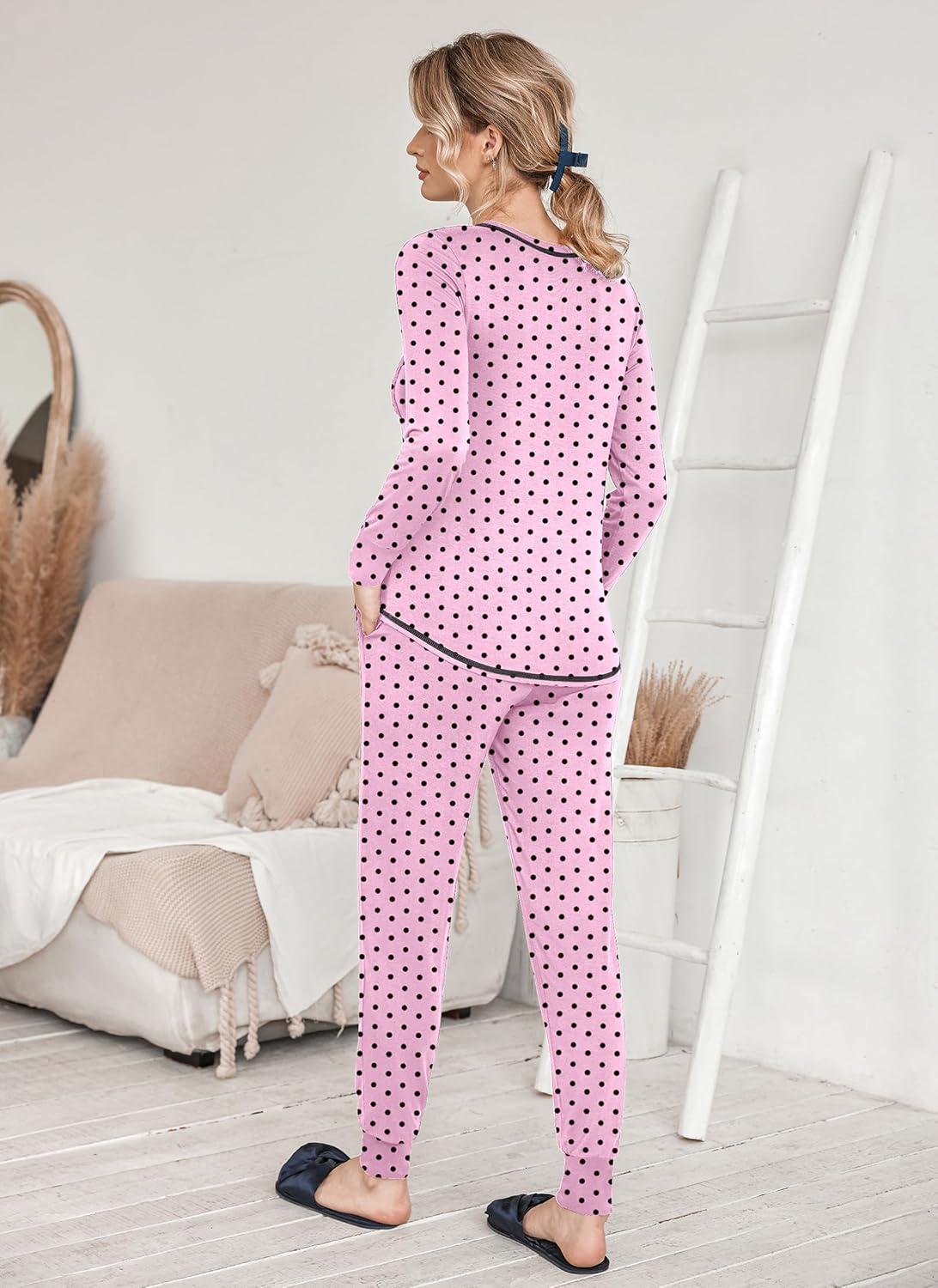 imageEkouaer Valentines Pajamas Womens Long Sleeve Pj Set Soft 2 Piece Loungewear Sleepwear with Jogger Pants XS3XLPink Small Point
