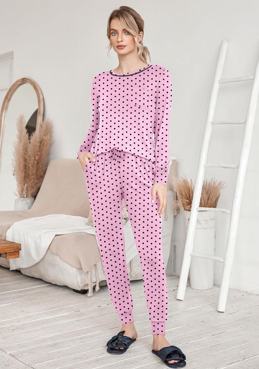 imageEkouaer Valentines Pajamas Womens Long Sleeve Pj Set Soft 2 Piece Loungewear Sleepwear with Jogger Pants XS3XLPink Small Point