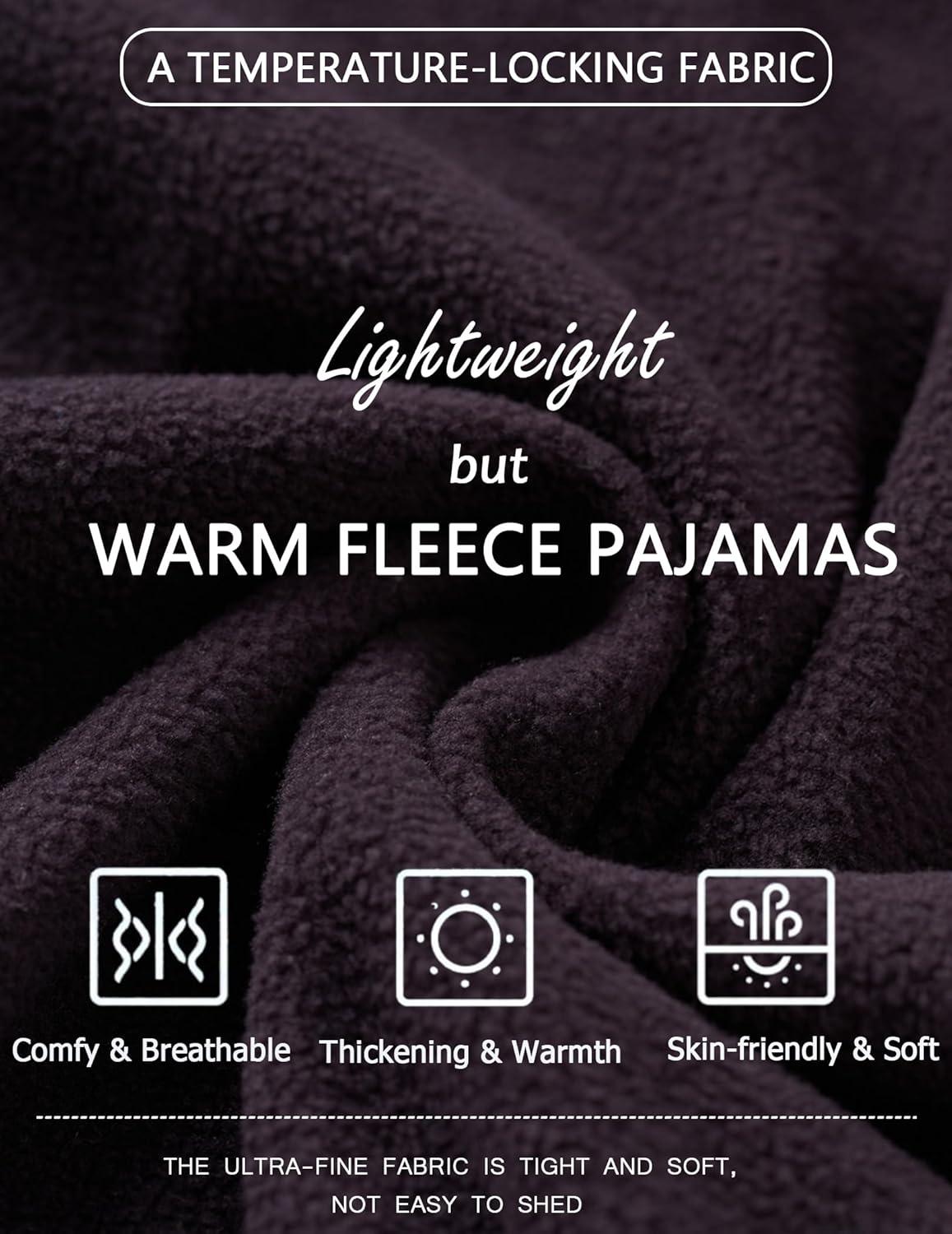 imageEkouaer Womens Fleece Pajama Sets Long Sleeve Button Down Twopiece Sleepwear Soft Lounge SetBlack
