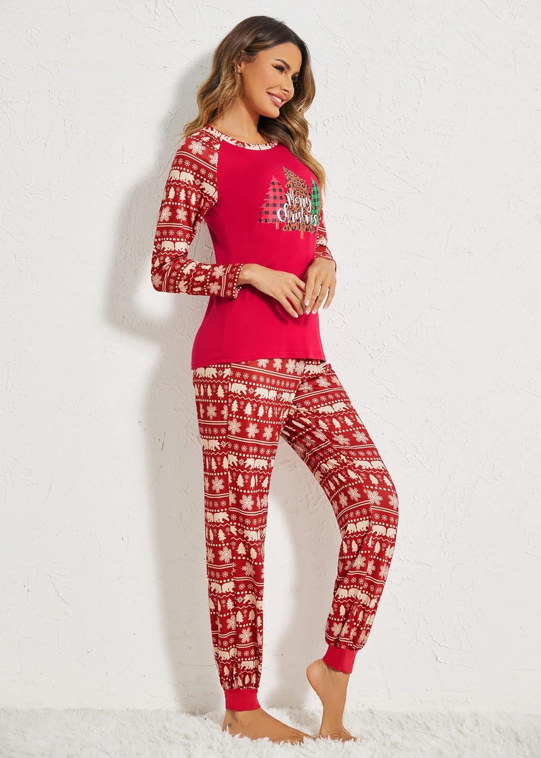 imageEkouaer Womens Pajama Set Christmas Pjs Long Sleeve Print Tops and Pajamas Pants Soft Sleepwear SetPat10christmas Tree3