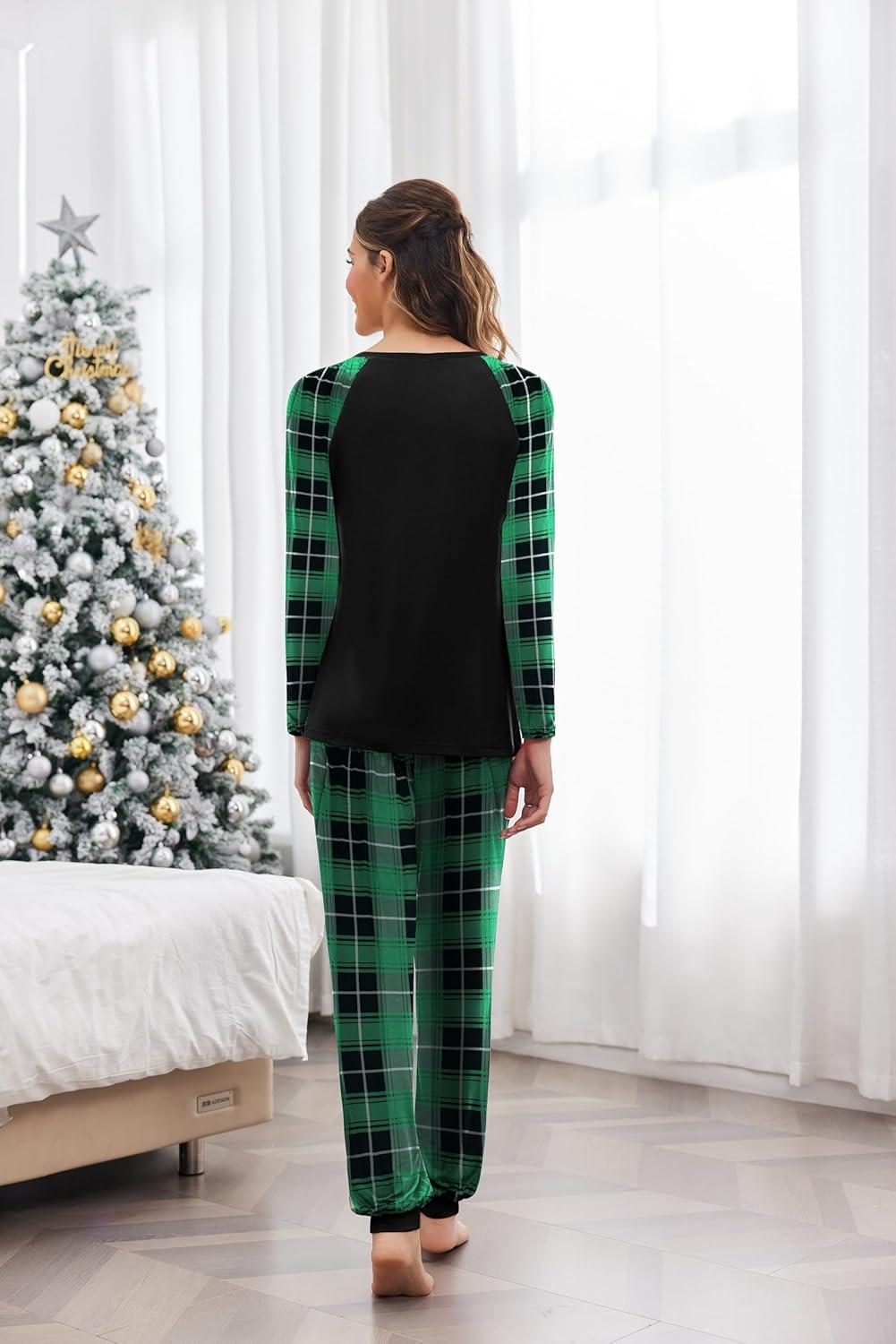 imageEkouaer Womens Pajama Set Christmas Pjs Long Sleeve Print Tops and Pajamas Pants Soft Sleepwear SetPat14tree