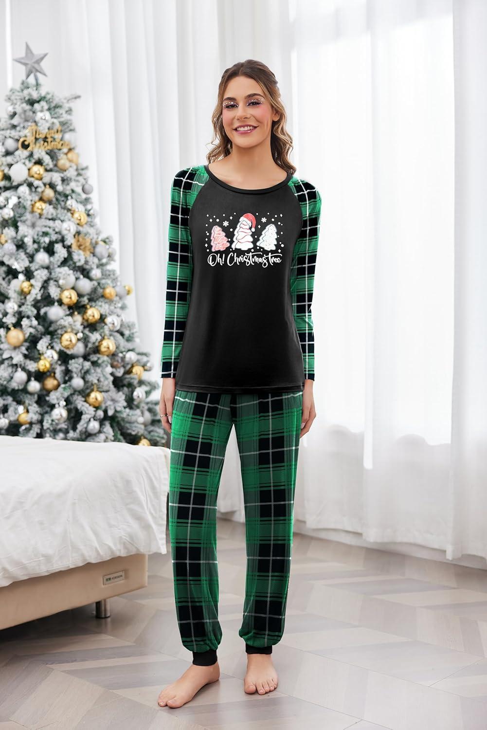 imageEkouaer Womens Pajama Set Christmas Pjs Long Sleeve Print Tops and Pajamas Pants Soft Sleepwear SetPat14tree