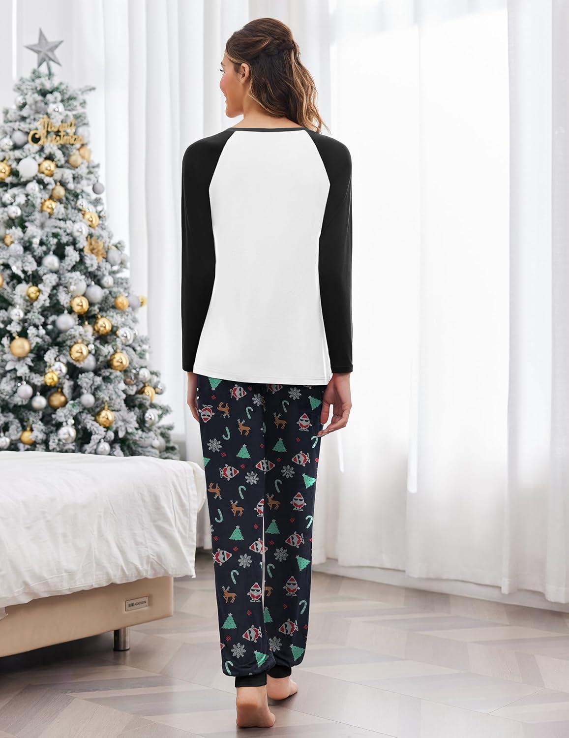 imageEkouaer Womens Pajama Set Christmas Pjs Long Sleeve Print Tops and Pajamas Pants Soft Sleepwear SetPat15santa