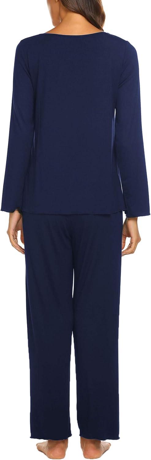 imageEkouaer Womens Pajama Sets 2 Piece Lounge Set Fall Winter Pajamas Long Sleeve Pjs Top and Pants Soft Pj Sets Loose SleepwearDark Blue