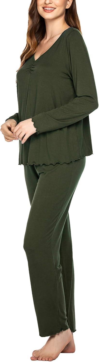 imageEkouaer Womens Pajama Sets 2 Piece Lounge Set Fall Winter Pajamas Long Sleeve Pjs Top and Pants Soft Pj Sets Loose SleepwearDark Green