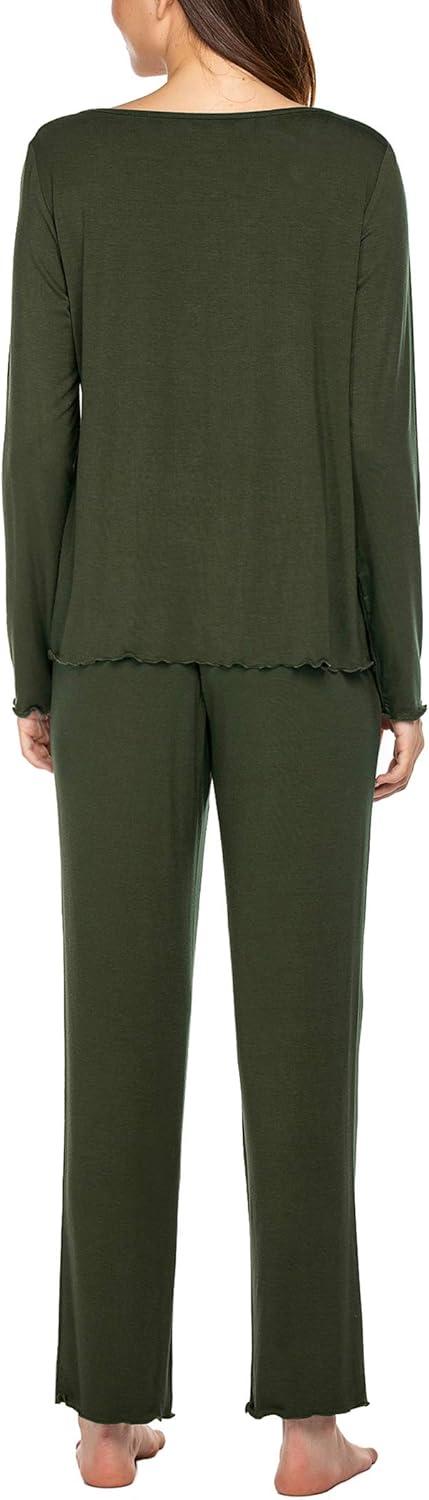 imageEkouaer Womens Pajama Sets 2 Piece Lounge Set Fall Winter Pajamas Long Sleeve Pjs Top and Pants Soft Pj Sets Loose SleepwearDark Green