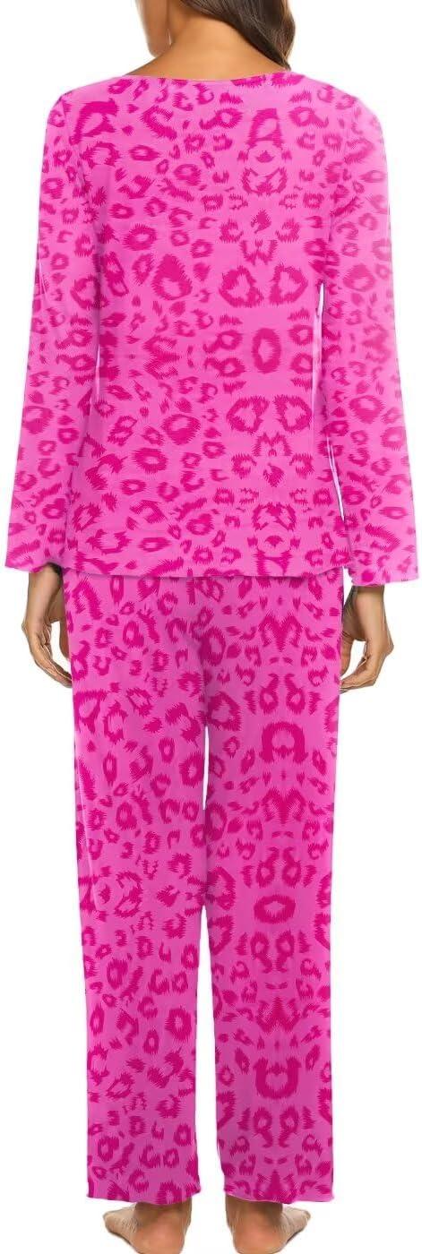 imageEkouaer Womens Pajama Sets 2 Piece Lounge Set Fall Winter Pajamas Long Sleeve Pjs Top and Pants Soft Pj Sets Loose SleepwearLeopardrose