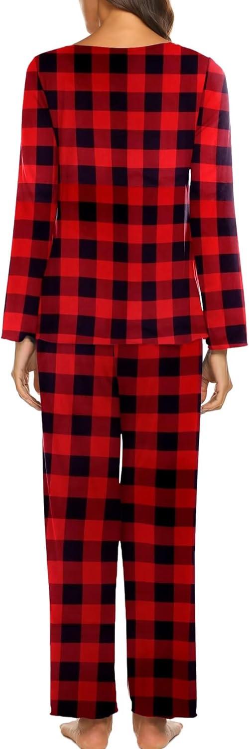 imageEkouaer Womens Pajama Sets 2 Piece Lounge Set Fall Winter Pajamas Long Sleeve Pjs Top and Pants Soft Pj Sets Loose SleepwearMedium Chessboardblack and Red