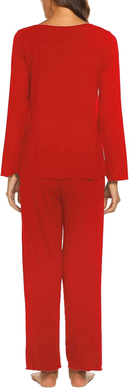 imageEkouaer Womens Pajama Sets 2 Piece Lounge Set Fall Winter Pajamas Long Sleeve Pjs Top and Pants Soft Pj Sets Loose SleepwearRed