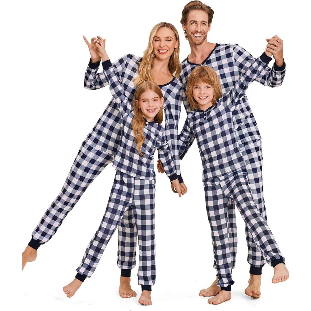 imageEkouaer Christmas Pajamas for Family Matching Pj Sets Womens Mens Kids Pjs Long Sleeve Sleepwear Lounge Sets OutfitsBlack Whitebuffalo Plaid