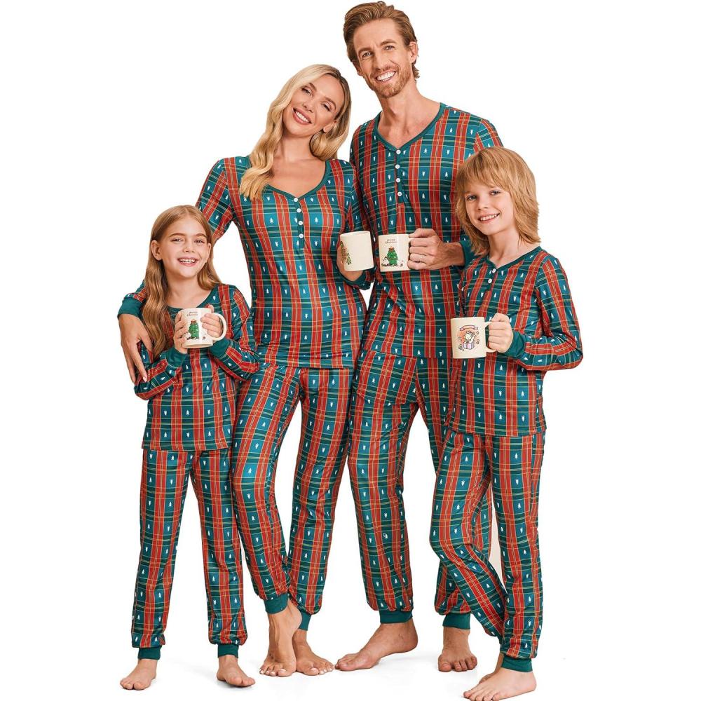 imageEkouaer Christmas Pajamas for Family Matching Pj Sets Womens Mens Kids Pjs Long Sleeve Sleepwear Lounge Sets OutfitsGreen Redbuffalo Plaid