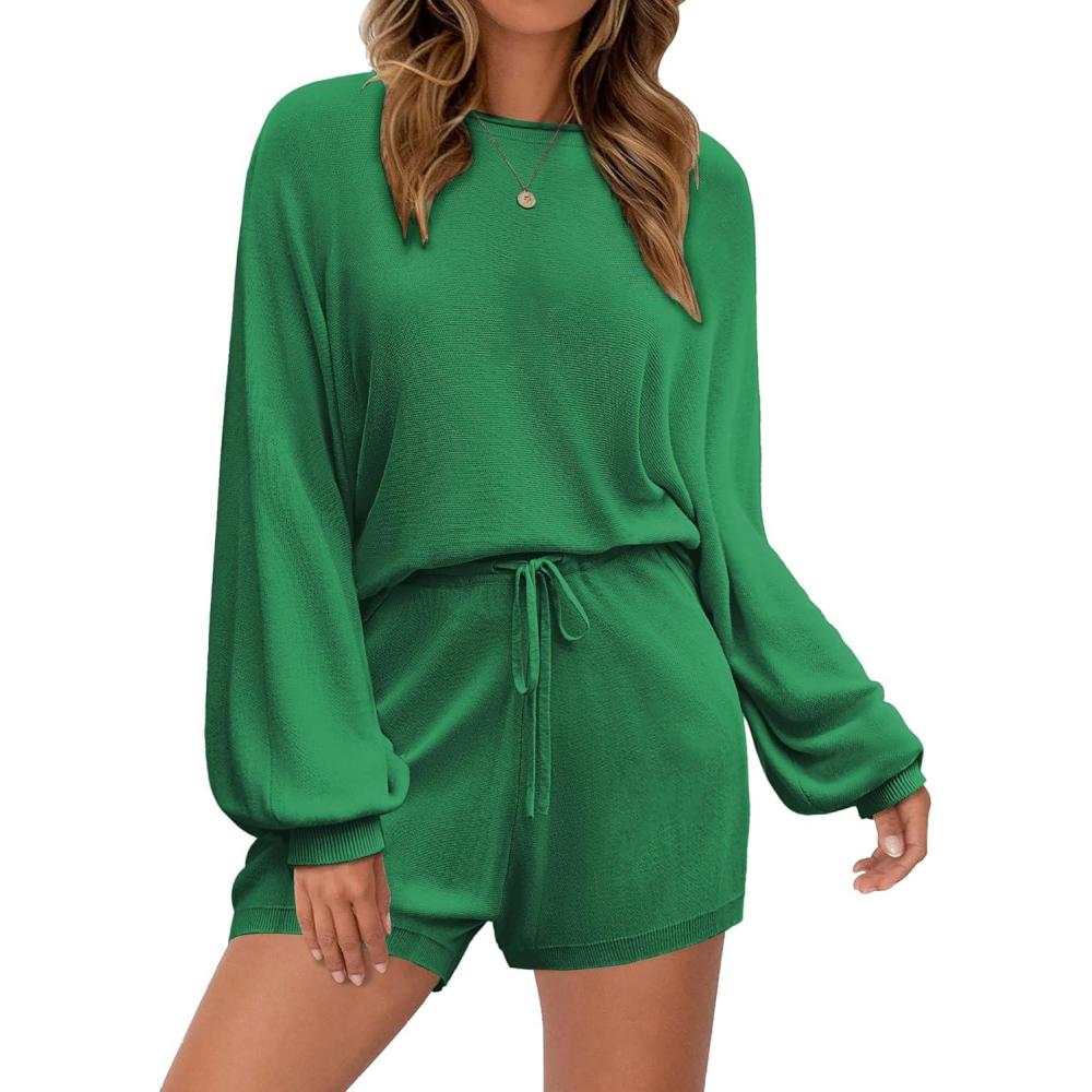 imageEkouaer Knit Pajamas Set for Women Lounge Wear Sets Long Sleeve Sweatsuit Matching 2 Piece Outfits Casual Sweater Sets SXXLGreen